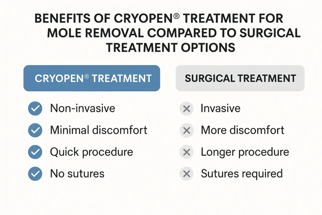 Table to show the benefits of getting moles removed Leigh-on-Sea from LA LIPO
