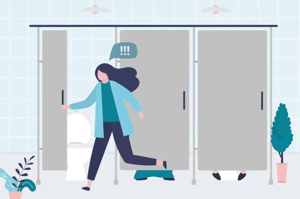 graphic of Urine incontinence Leigh-on-Sea woman running to the toilet.