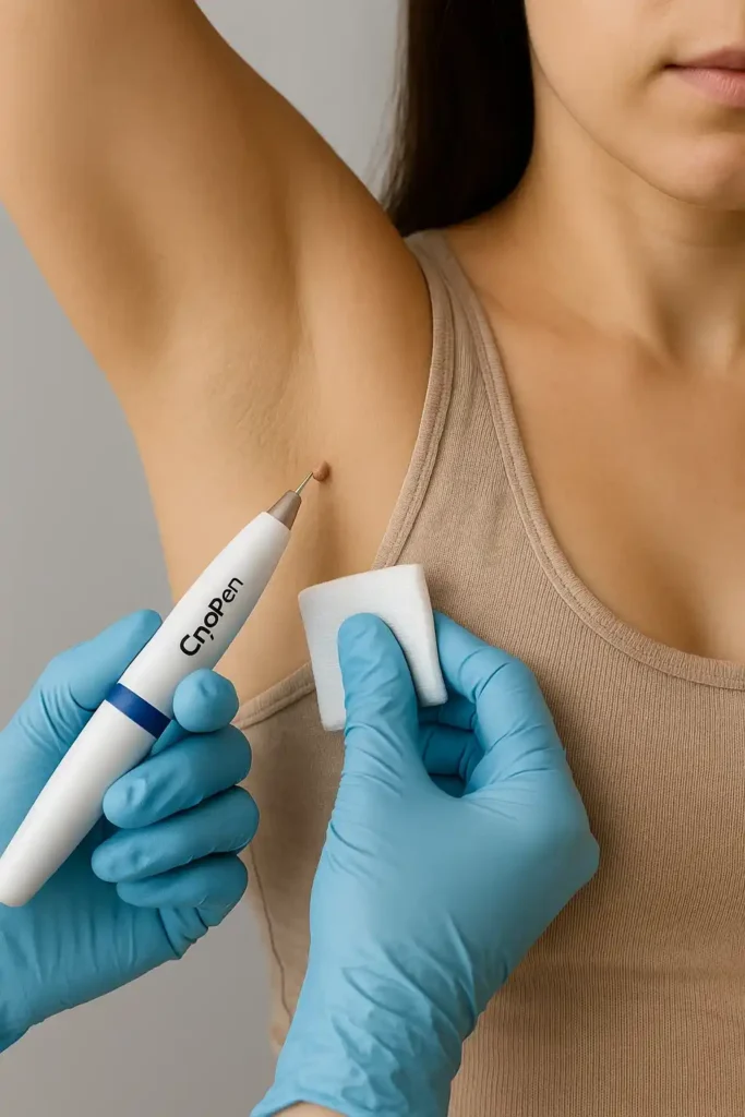 woman having cryopen to remove underarm skin tags Leigh-on-Sea